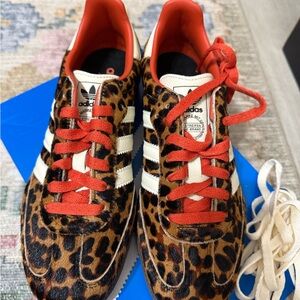 Adidas Red and Brown Leopard Print Sneakers